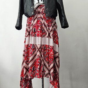 Free People Red Printed Paradise Midi Skirt sz 8